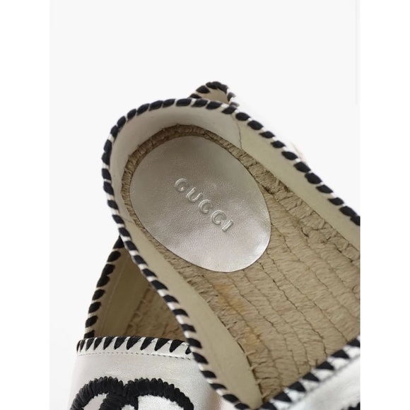 Gucci Authentic Double G Logo Patent Leather Espadrilles Silver Sz 40 - Picture 7 of 8